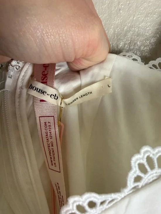 House of CB Lavina White Custom Lace + Cotton Broderie Anglaise Mini Dress - Picture 10 of 14